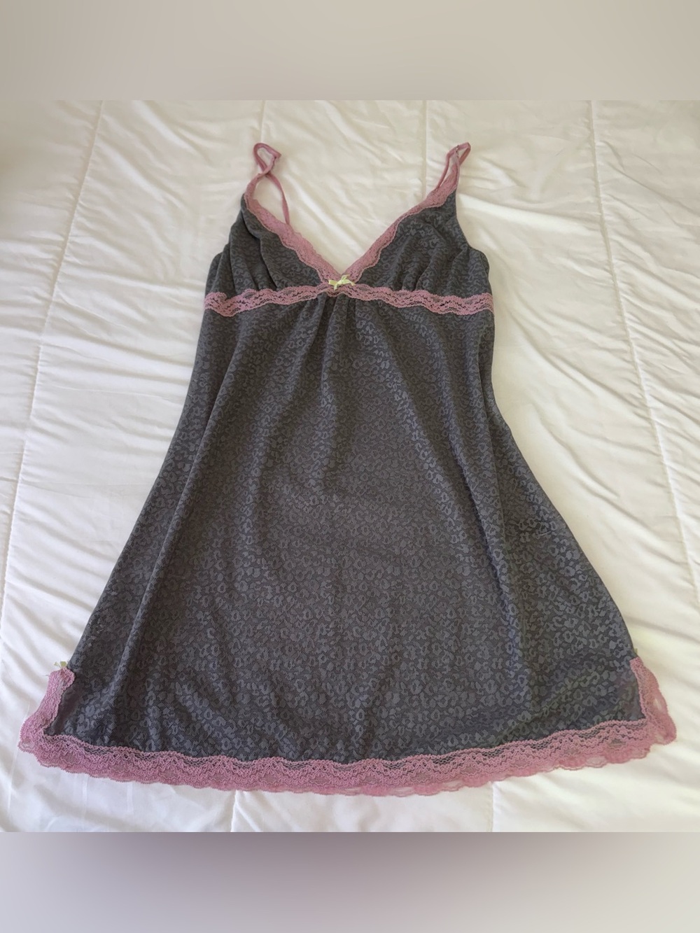 kenzie Gray Leopard-Print Chemise with Pink Lace